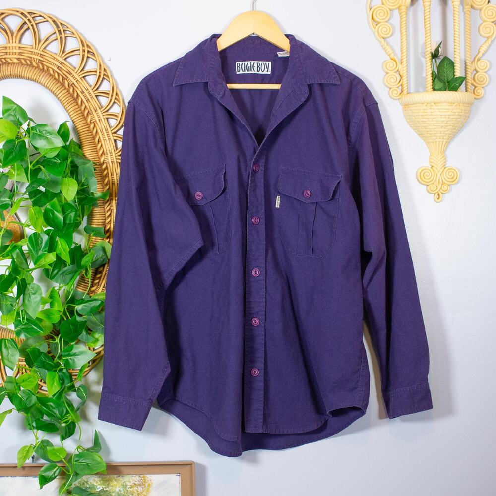 VTG Purple Chest Pocket Button Down Shirt Unisex Workwear Bugle Boy Dark Winter